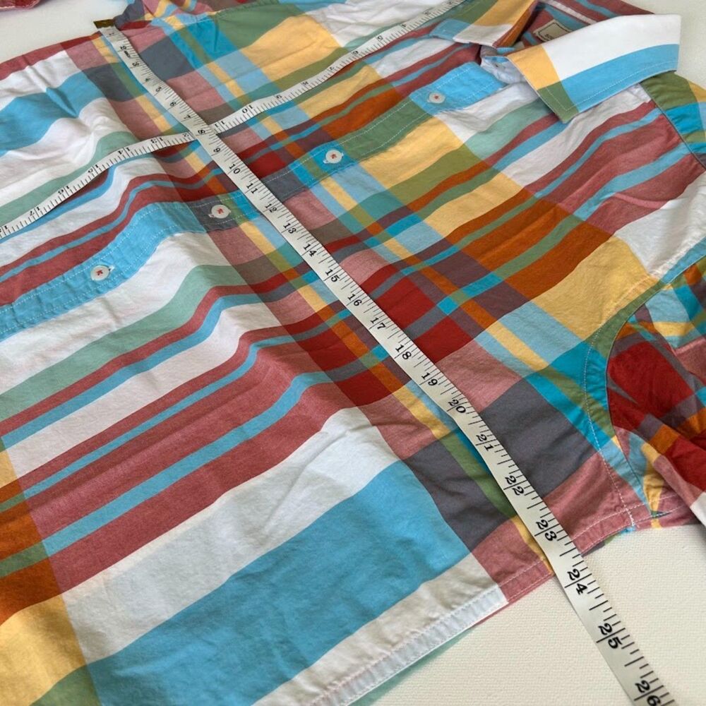 Colorful Cotton Poplin Madras Plaid Shirt Southern Pines Blue Pink Yellow Mens L - Picture 4 of 13